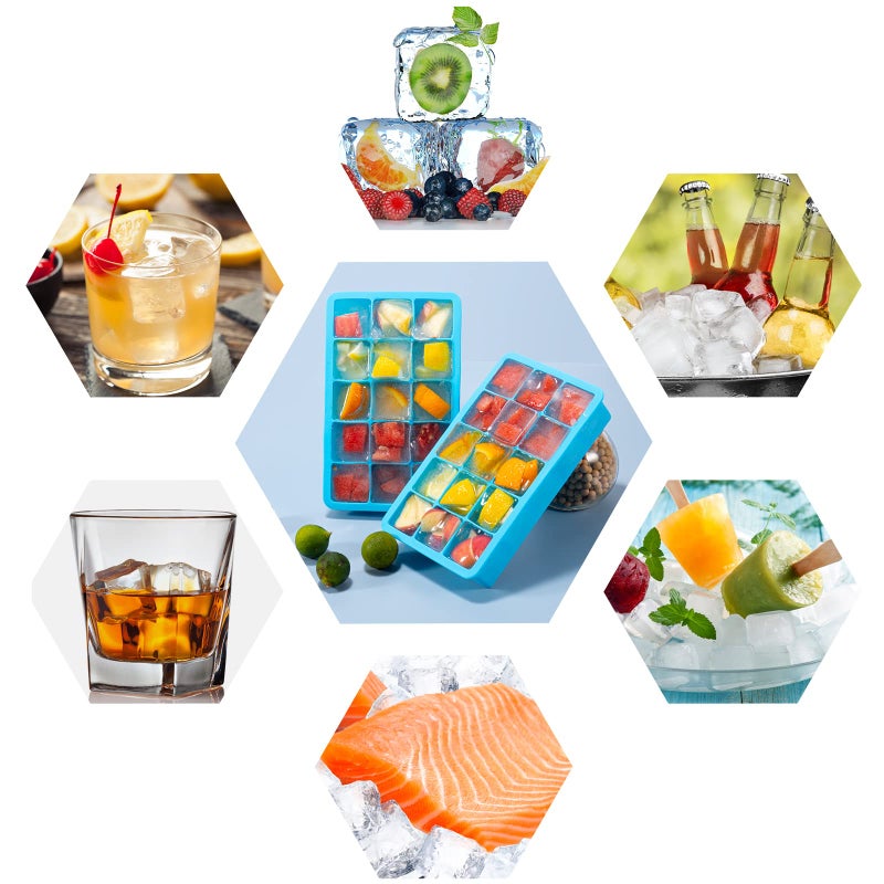 ZDPMK 2 Pack Ice Cube Trays, ZDPMK Silicone Easy Release Flexible Molds 15 Ice Cubes Tray for Freezerï¼ŒCocktailï¼ŒWhiskeyï¼ŒReusable & BPA Free - Image 5